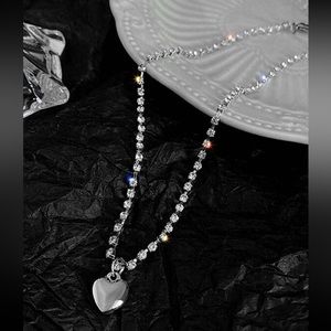 💜 Lovely Metallic Heart Rhinestone Tennis Necklace 💜